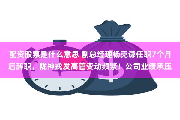 配资股票是什么意思 副总经理杨克谦任职7个月后辞职，陇神戎发高管变动频繁！公司业绩承压